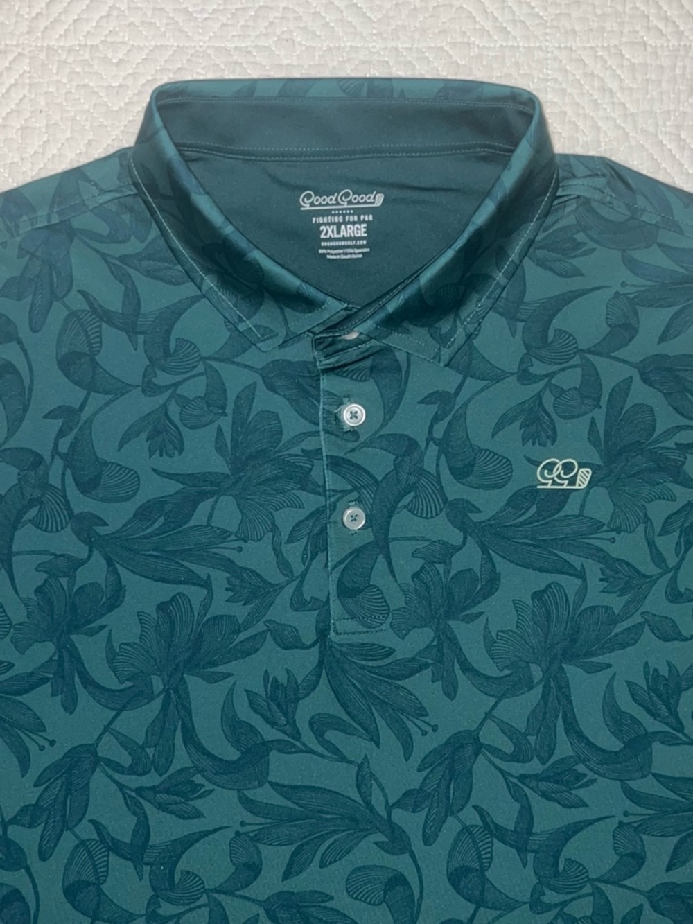 Good Good Golf Floral-Print Teal Performance Polo Shirt - 2XL